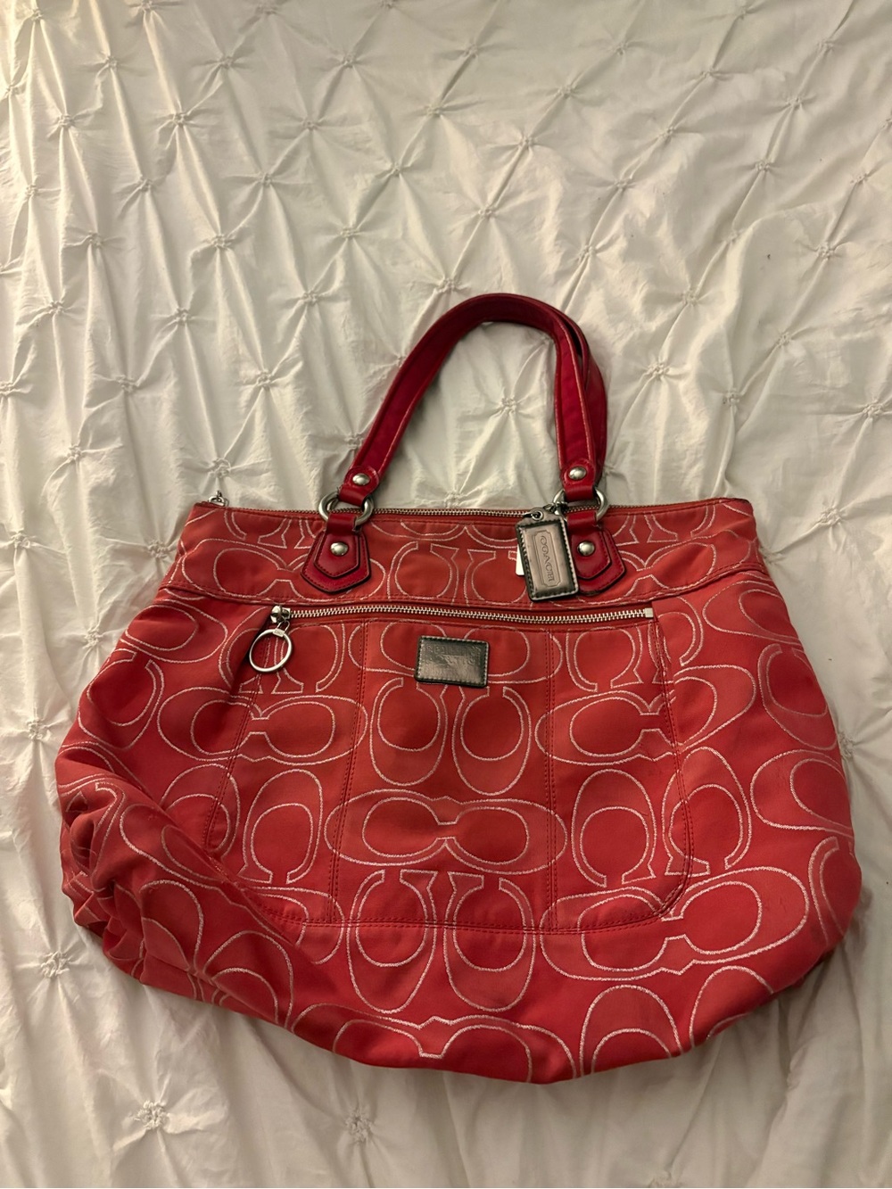 Coach Signature Red Shoulder Tote Bag Vintage Poppy